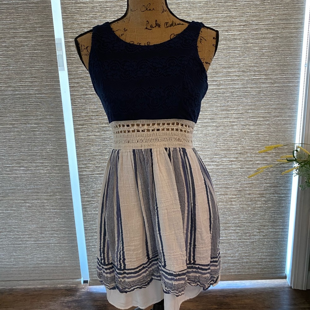 Navy and white designed dress